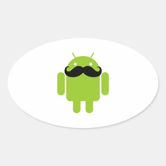 Android Robot Black Mustache Graphic Ovale Sticker (Voorkant)