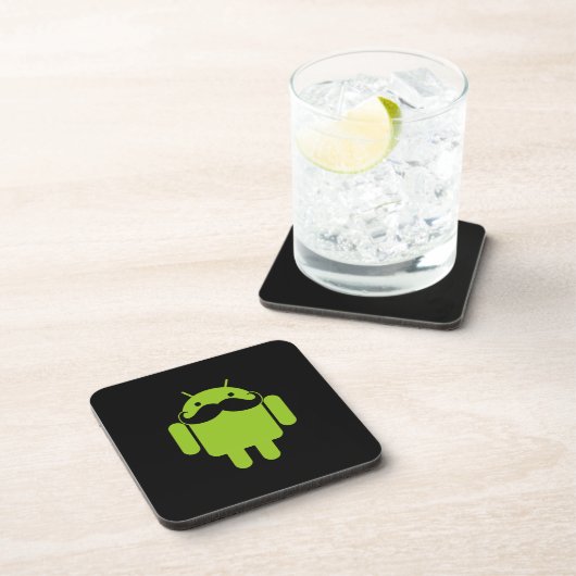 Android Robot Icon Mustache op zwart Bier Onderzetter (Rechterzijde)