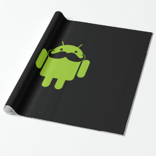 Android Robot Icon Mustache op zwart Cadeaupapier