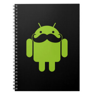 Android Robot Icon Mustache op zwart Notitieboek