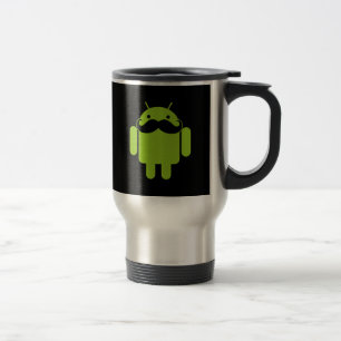 Android Robot Icon Mustache op zwart Reisbeker