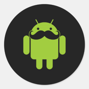 Android Robot Icon Mustache op zwart Ronde Sticker