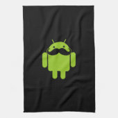 Android Robot Icon Mustache op zwart Theedoek (Verticaal)