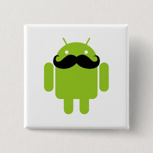 Android Robot Icon Mustache Vierkante Button 5,1 Cm