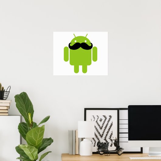 Android Robot Mustache Poster (Thuiskantoor)