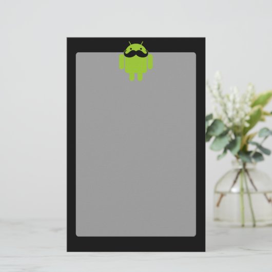 Android Robot Mustache Style op zwart Briefpapier (Staand voorkant)