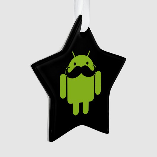 Android Robot Mustache Style op zwart Ornament (voorkant)
