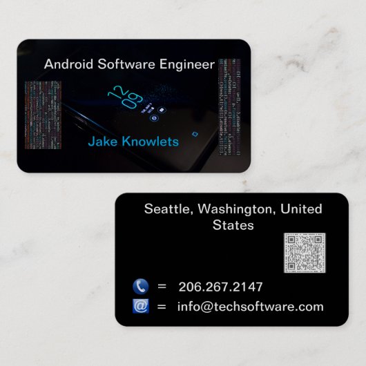 Android Software Engineer Premium Black Visitekaartje (Voorkant / Achterkant)