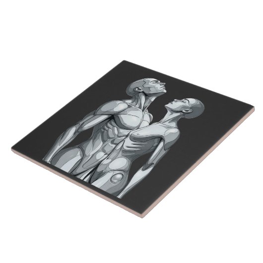 Android Union: Cyborg Couple Ceramic Tile Art Tegeltje (Zijkant)