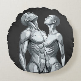 Android Union: Cyborg Couple Round Pillow Rond Kussen