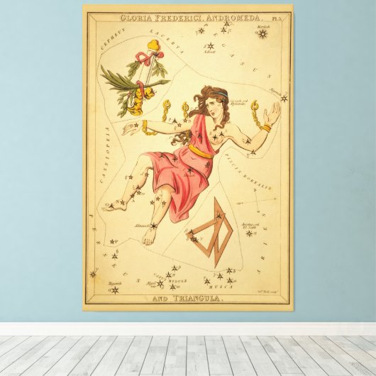 Andromeda -  Astronomisch Star Chart Afbeelding Canvas Afdruk (Insitu (Houten vloer))