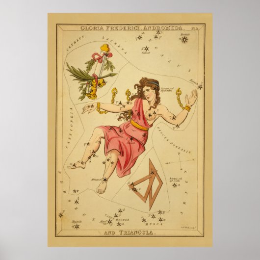 Andromeda - Astronomisch Star Chart Afbeelding Poster (Voorkant)