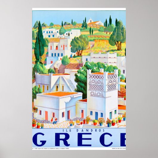 Andros Greece Vintage Travel Poster teruggezet (Voorkant)