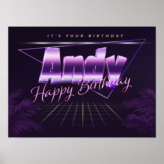 Andy Nom Vorname lila retro Poster Geburtstag (Devant)