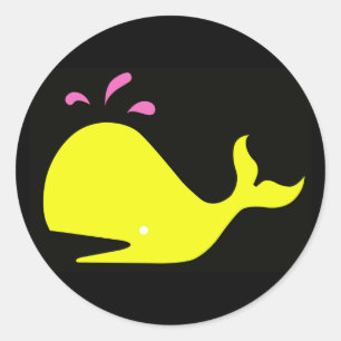Andy Whale Enkelvoudigen_geel,roze op zwart Ronde Sticker
