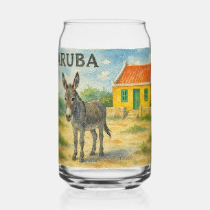 Âne d'Aruba avec maison Cunucu jaune aquarelle