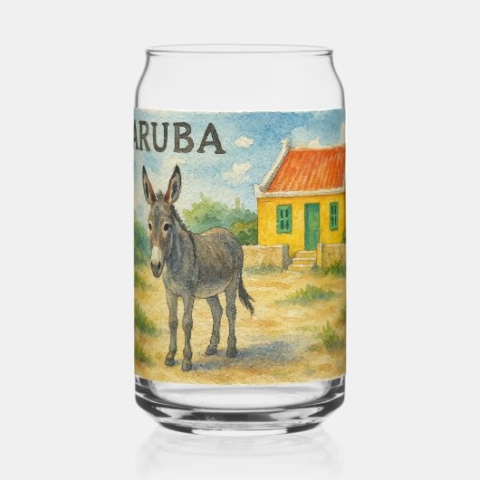 Âne d'Aruba avec maison Cunucu jaune aquarelle (Verso)