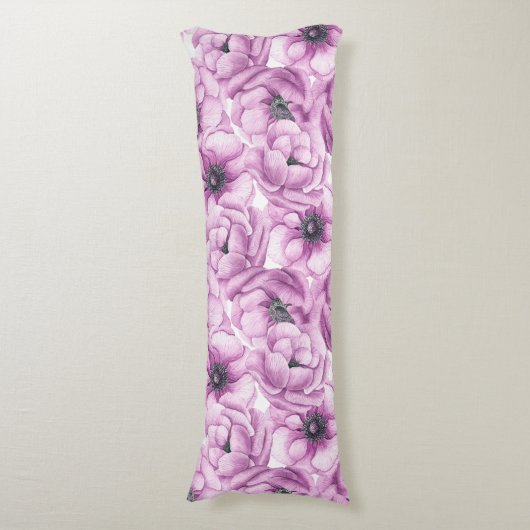 Anemonbloemen waterverf patroon lichaamskussen (Voorkant Verticaal)