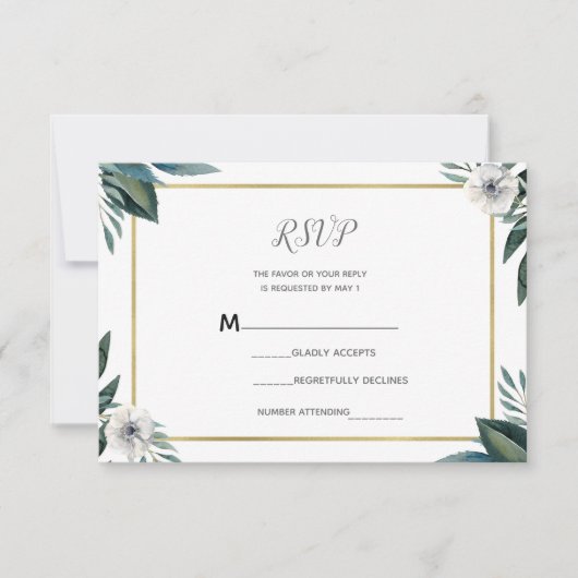 Anémone à feuilles vertes blancs Réponse RSVP flor (Devant)