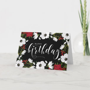 Anemone Blooms Witte en rode Happy Birthday Kaar Kaart