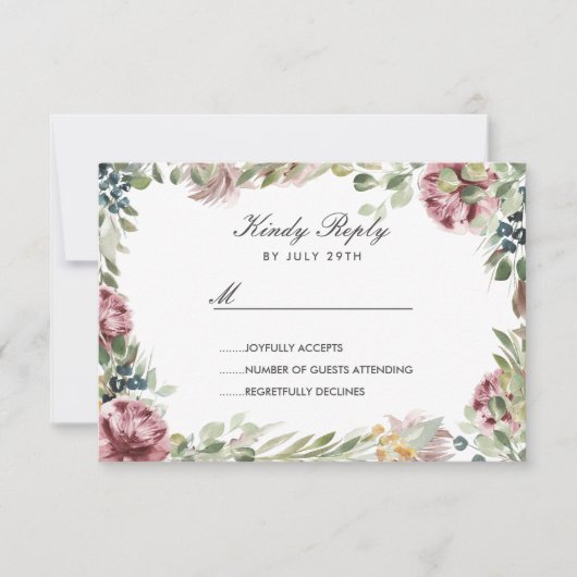 Anemone Blush Fleurs gris foncé cadre Mariage RSVP (Devant)
