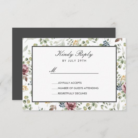 Anemone Blush grijze botanische bloemen Bruiloft R RSVP Kaartje (Voorkant / Achterkant)