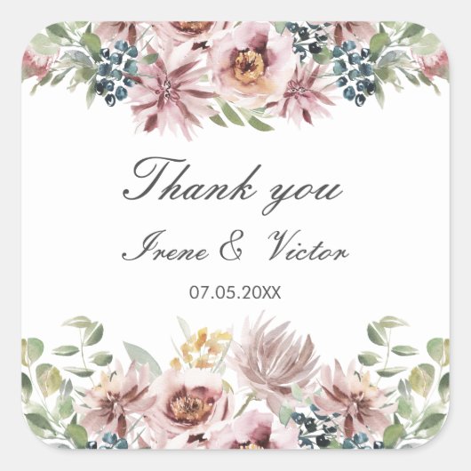 Anemone Blush Stof bruiloft bedankt Vierkante Sticker (Voorkant)