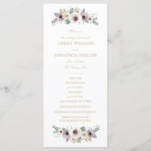 Anemone Boeket Trouwprogramma Programma (Voorkant)