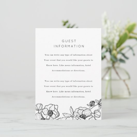 Anemone Bouquet Wedding Insert Informatiekaartje (Staand voorkant)