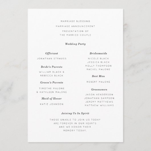 Anemone Bouquet Wedding Programma (Achterkant)