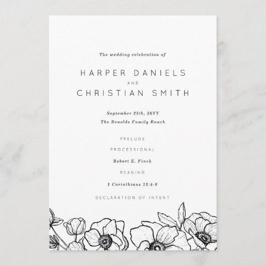 Anemone Bouquet Wedding Programma (Voorkant)