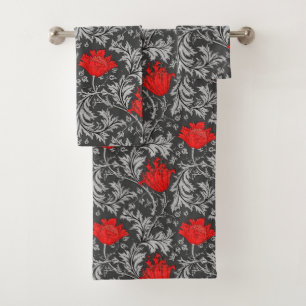 Anémone de William Morris, gris/gris et rouge