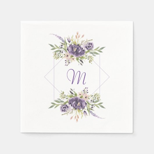 Anemone en Lavender | Paarse en ivoren bruiloft Servet (Voorkant)