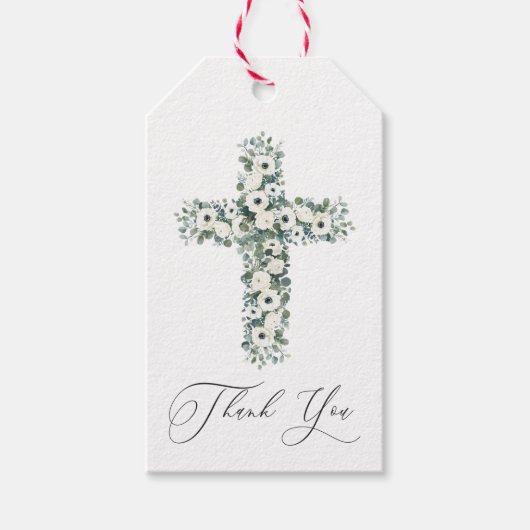 Anemone Eucalyptus Cross Religieus Dank u Cadeaulabel (Voorkant)