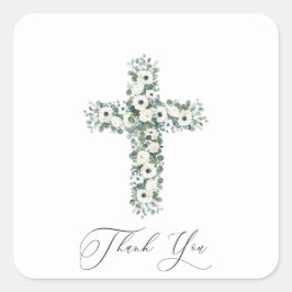 Anemone Eucalyptus Cross Religieus Dank u Vierkante Sticker