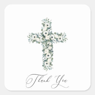 Anemone Eucalyptus Cross Religieus Dank u Vierkante Sticker