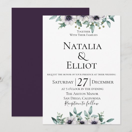 Anemone Eucalyptus Huwelijksuitnodiging Kaart (Voorkant / Achterkant)