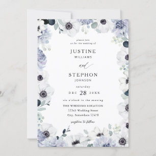Anemone & Eucalyptus Winter White Floral Wedding Kaart