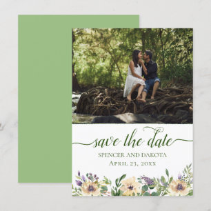 Anemone Floral Paarse crème Boho groen foto Save The Date