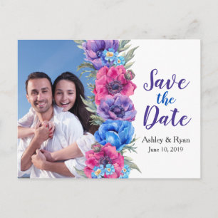 Anemone Floral Photo Wedding Save the Date Aankondigingskaart