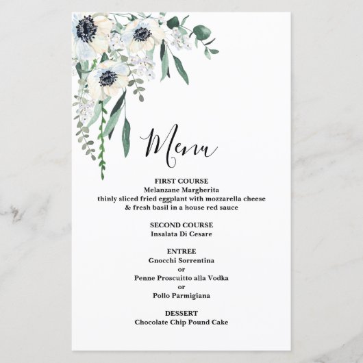 Anemone Floral Wedding Menu Kaart (Voorkant)