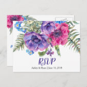 Anemone Floral Wedding RSVP Briefkaart (Voorkant / Achterkant)