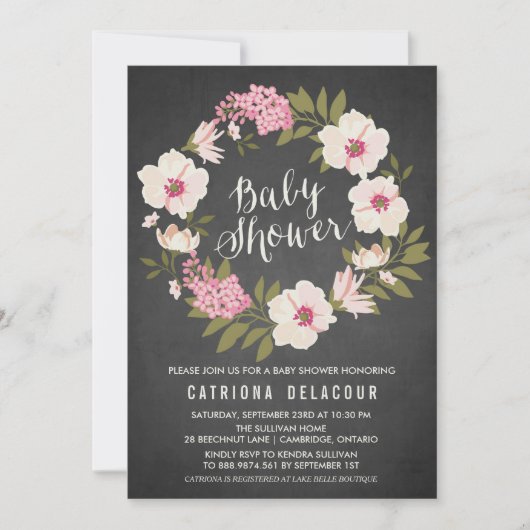 Anemone Floral Wreator Baby shower Invitation Kaart (Voorkant)