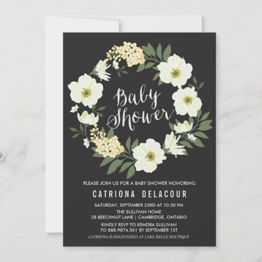 Anemone Floral Wreator Baby shower Invitation Kaart (Voorkant)