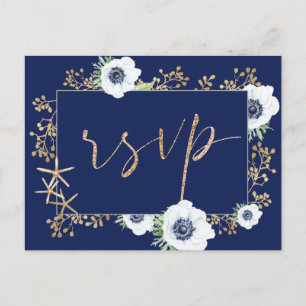 Anemone Flower Navy Blue Wedding Meal Choice RSVP Briefkaart