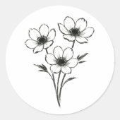 Anemone Ink Brushstroke Floral Illustration on Ronde Sticker (Voorkant)