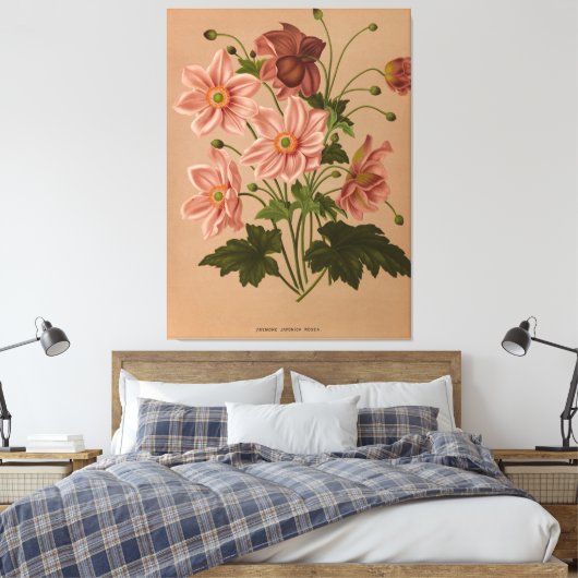 Anemone Japonica Rosea Exquisite Botanical Canvas Afdruk (Insitu (Slaapkamer))