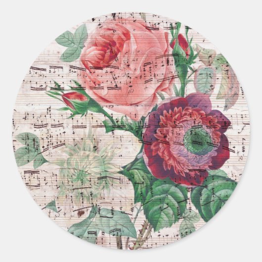 Anemone Music Shabby Chic Ronde Sticker (Voorkant)