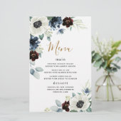 Anemone Navy Blue Burgundy Boho Mariage Carte Menu (Debout devant)