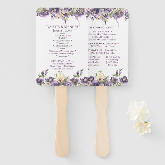 Anemone Paars Roos Floral Boho Wedding Ceremony Handwaaier (Voorkant en achterkant)